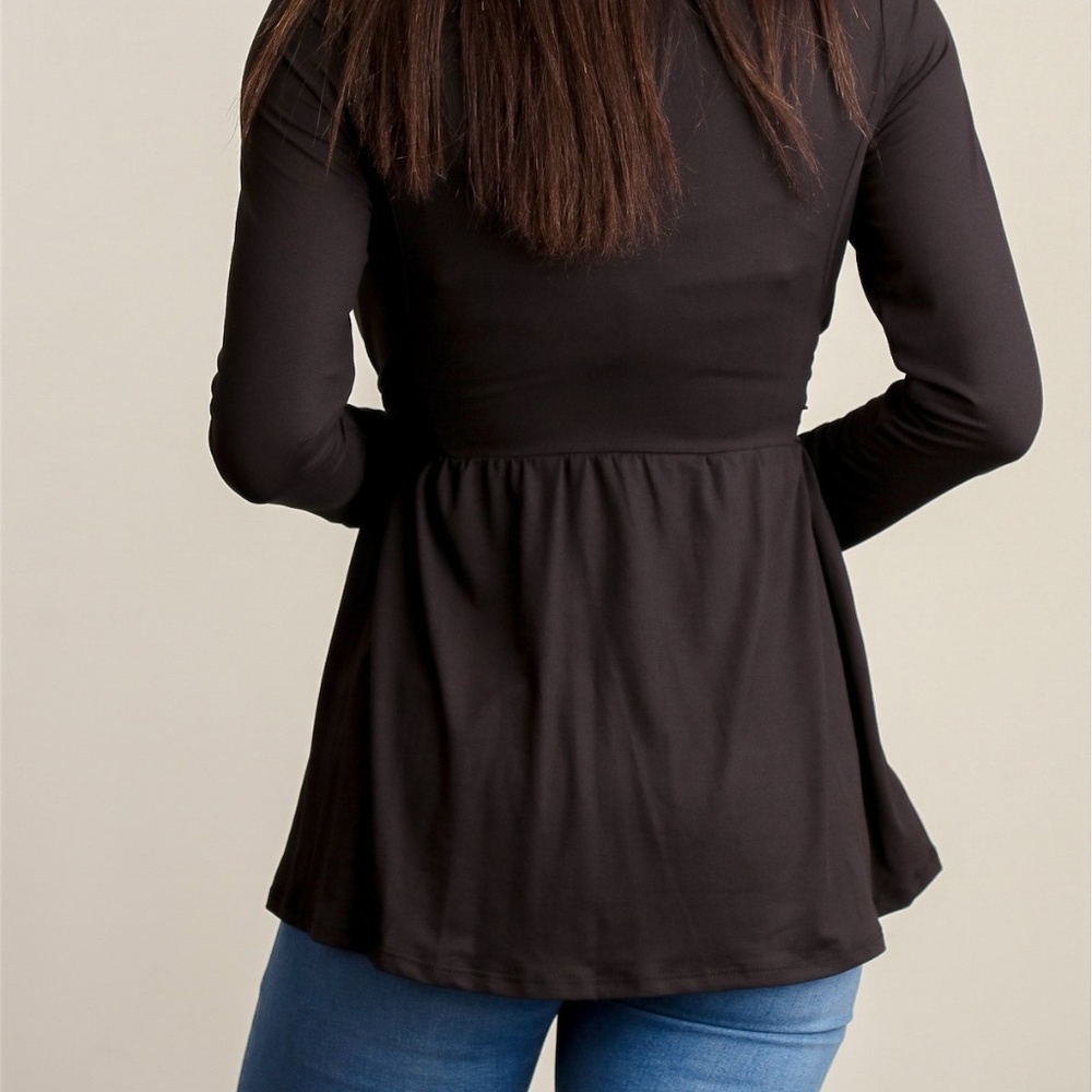 NWOT Sun n Moon Black Round Neck Tie Waist Blouse - Picture 4 of 4